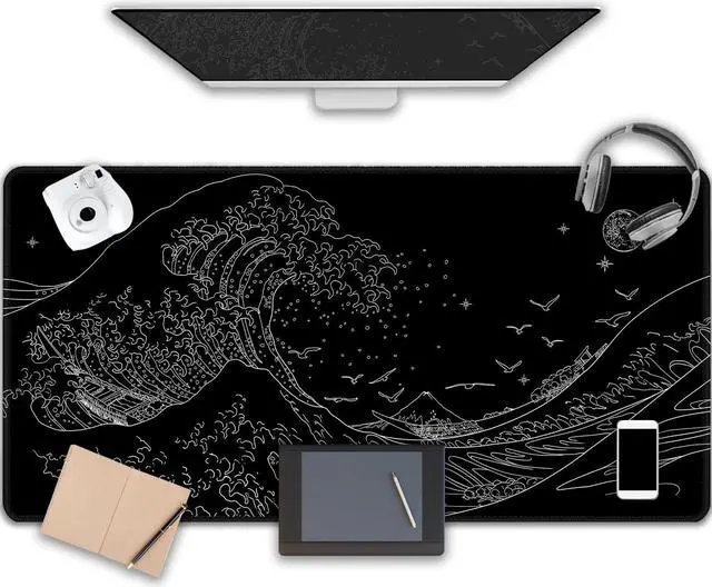 Main image of MEWOOCUE® Large Gaming Mouse Pad for Computer,Black Japanese Sea Wave Anime Mouse Mat,Long XXL Waterproof Keyboard Pads,Big Non-Slip Mouse Pads for Game Office Home47.2 x 23.6 in