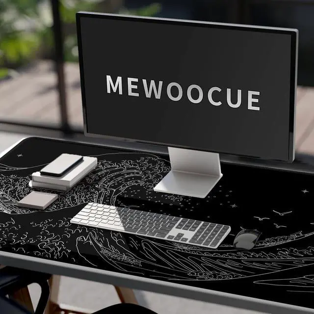 Alt view image 3 of 5 - MEWOOCUE® Large Gaming Mouse Pad for Computer,Black Japanese Sea Wave Anime Mouse Mat,Long XXL Waterproof Keyboard Pads,Big Non-Slip Mouse Pads for Game Office Home47.2 x 23.6 in