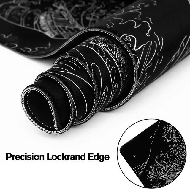 Alt view image 5 of 5 - MEWOOCUE® Large Gaming Mouse Pad for Computer,Black Japanese Sea Wave Anime Mouse Mat,Long XXL Waterproof Keyboard Pads,Big Non-Slip Mouse Pads for Game Office Home47.2 x 23.6 in