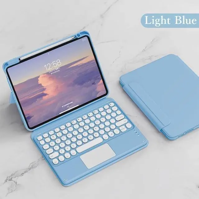 Alt view image 2 of 5 - HENGHUI Magnetic Case for iPad 9th 8th 7th Generation/Air 3rd Gen Pro 10.5" Vertical Keyboard Case Touchpad Cute Color Keyboard Clear Back Cover Detachable BT Touch Keyboard, Light Blue(Round Key)