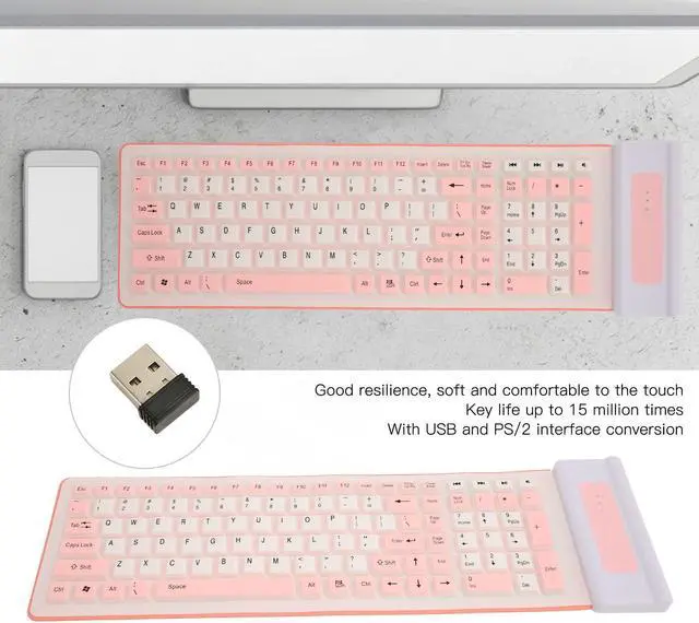 Alt view image 3 of 5 - Wireless Silicone Keyboard, Foldable Silicone Keyboard Soft Waterproof Rollup Keyboard for PC Laptop Notebook, 103 Keys, Mute Typing, Lightweight ()