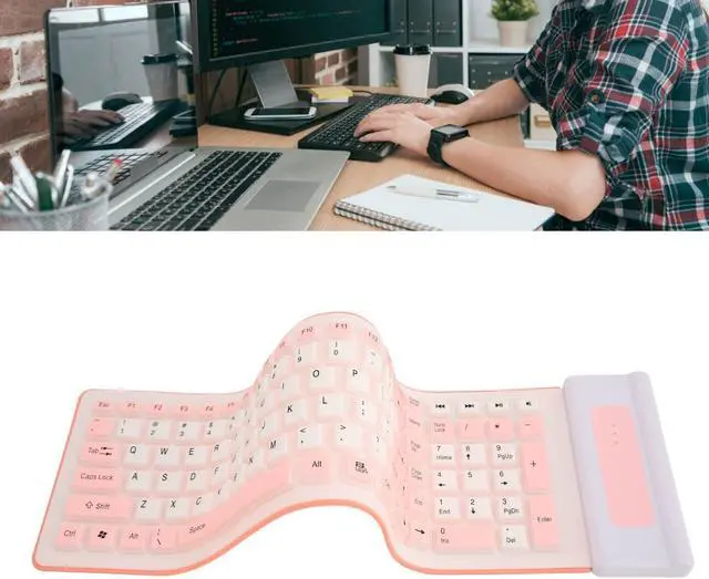 Alt view image 5 of 5 - Wireless Silicone Keyboard, Foldable Silicone Keyboard Soft Waterproof Rollup Keyboard for PC Laptop Notebook, 103 Keys, Mute Typing, Lightweight ()