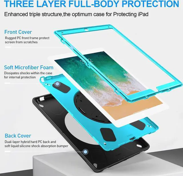 Alt view image 2 of 5 - SUPFIVES Case iPad Pro 12.9 2015/2017: iPad 12.9 Inch 1st/ 2nd Generation Case Upgraded Military Grade Shockproof Silicone Protector with Pencil Holder+ Handle+ Shoulder Strap+ Rotating Stand, Green