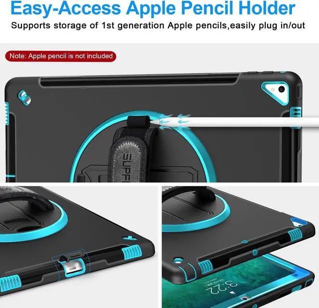 Alt view image 5 of 5 - SUPFIVES Case iPad Pro 12.9 2015/2017: iPad 12.9 Inch 1st/ 2nd Generation Case Upgraded Military Grade Shockproof Silicone Protector with Pencil Holder+ Handle+ Shoulder Strap+ Rotating Stand, Green