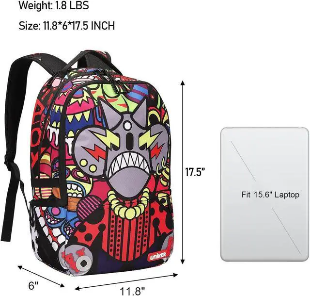 Alt view image 2 of 5 - UNIKER Graffiti School Backpack for Teen Boys, 15.6 Inch Laptop Backpack with USB Charging Port, College Backpack with Reflective Straps for Safety