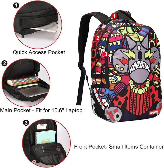 Alt view image 5 of 5 - UNIKER Graffiti School Backpack for Teen Boys, 15.6 Inch Laptop Backpack with USB Charging Port, College Backpack with Reflective Straps for Safety
