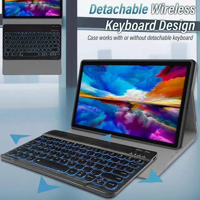 Alt view image 3 of 5 - Backlit Keyboard Case for Samsung Galaxy Tab A 10.1" 2019, Wineecy 7 Colors Backlight Magnetically Detachable Wireless Keyboard & PU Folio Stand Cover Case for SM-T510, SM-T515, SM-T517 Tablet (Black)