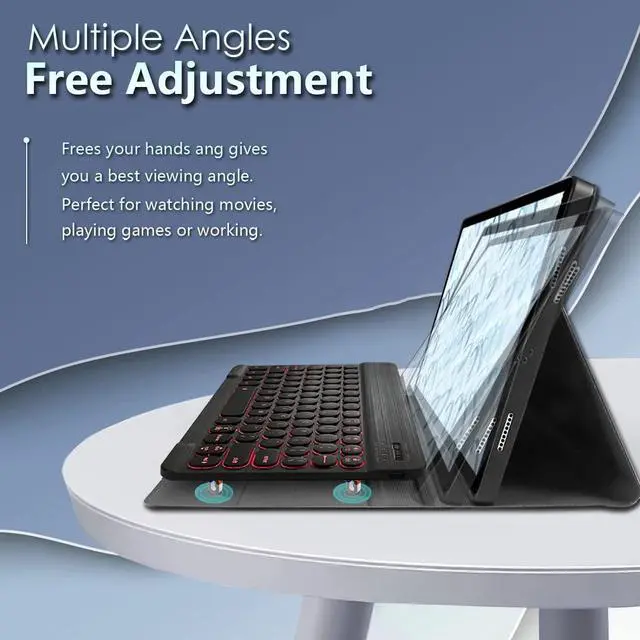 Alt view image 4 of 5 - Backlit Keyboard Case for Samsung Galaxy Tab A 10.1" 2019, Wineecy 7 Colors Backlight Magnetically Detachable Wireless Keyboard & PU Folio Stand Cover Case for SM-T510, SM-T515, SM-T517 Tablet (Black)