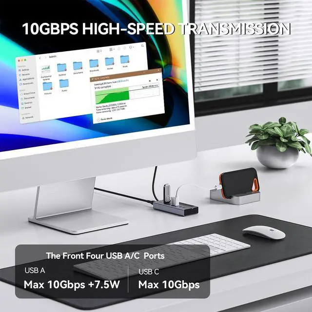 Alt view image 4 of 5 - Minisopuru Powered USB C Hub  Support Max 45W Charging, 10Gbps Data Transfer, 6 IN1 USB C Hub with 72W Power Adapter, Compatible with Meta Quest Pro, Steam, iPad Pro, iPhone, Watch (Not for Monitor)