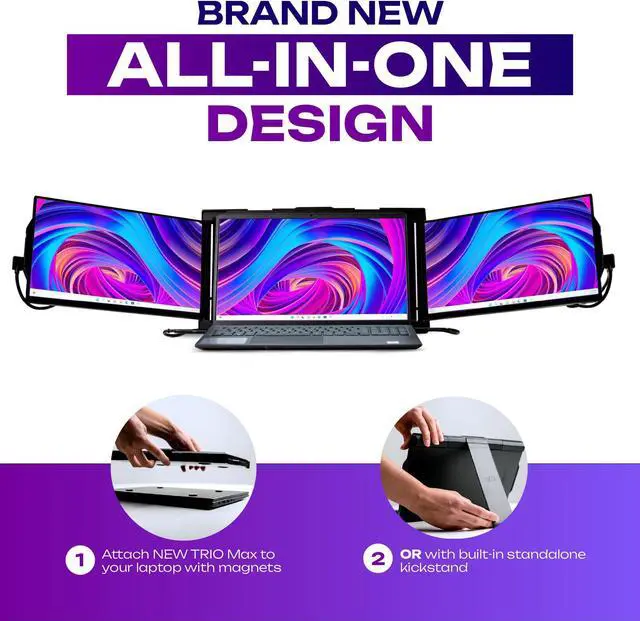 Alt view image 2 of 5 - Mobile Pixels New Trio Max 14.1" Portable Monitor, Triple Monitor for Laptop, 1080P FHD IPS, with Plug and Play, Suitable for 15-17.3 '' Laptop, Built-in Kickstand, Optional Magnets (Tri-Screen)