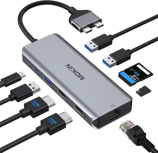 Main image of MacBook Pro Docking Station Dual Monitor MacBook Pro HDMI Adapter,9 in 1 USB C Adapters for MacBook Pro Air Mac HDMI Dock Dongle Dual USB C to Dual HDMI Ethernet 3USB SD/TF100W PD