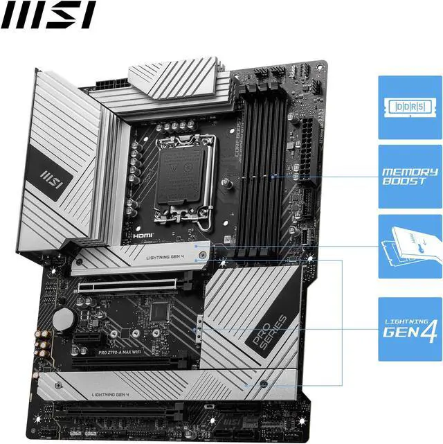 Alt view image 3 of 5 - MSI PRO Z790-A MAX WiFi ProSeries Motherboard (Supports 12th/13th/14th Gen Intel Processors, LGA 1700, DDR5, PCIe 5.0, M.2, SATA 6G, 2.5Gbps LAN, USB 3.2 Gen2, Wi-Fi 7, Bluetooth 5.4, ATX)