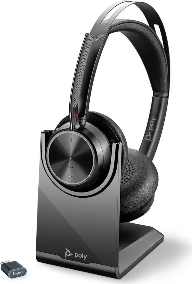 Main image of Poly Voyager Focus 2 UC Wireless Headset with Microphone & Charge Stand (Plantronics) - Active Noise Canceling (ANC) - Connect PC/Mac/Mobile via Bluetooth -Works w/Teams, Zoom & More- Exclusive