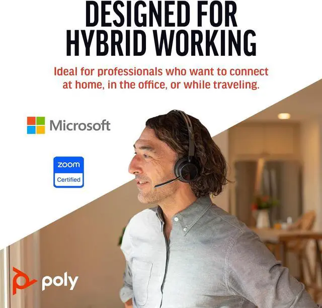 Alt view image 2 of 5 - Poly Voyager Focus 2 UC Wireless Headset with Microphone & Charge Stand (Plantronics) - Active Noise Canceling (ANC) - Connect PC/Mac/Mobile via Bluetooth -Works w/Teams, Zoom & More- Exclusive