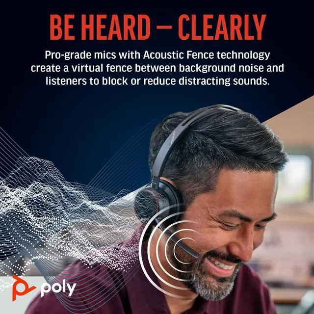 Alt view image 4 of 5 - Poly Voyager Focus 2 UC Wireless Headset with Microphone & Charge Stand (Plantronics) - Active Noise Canceling (ANC) - Connect PC/Mac/Mobile via Bluetooth -Works w/Teams, Zoom & More- Exclusive