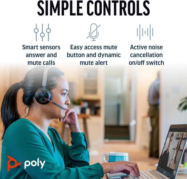 Alt view image 5 of 5 - Poly Voyager Focus 2 UC Wireless Headset with Microphone & Charge Stand (Plantronics) - Active Noise Canceling (ANC) - Connect PC/Mac/Mobile via Bluetooth -Works w/Teams, Zoom & More- Exclusive