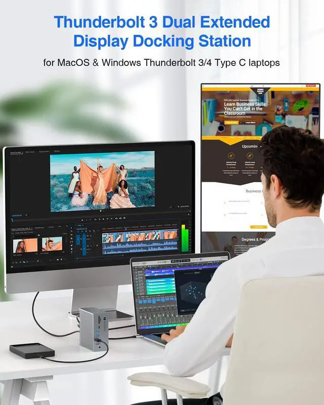 Alt view image 3 of 5 - Thunderbolt 3 Dock, TOTU 18-in-1 Thunderbolt 3 USB C Docking Station with 8K DP, 1 Gbps Ethernet, USB-A 10Gbps, USB-C 3.2, SD/TF, Audio, Optical Out