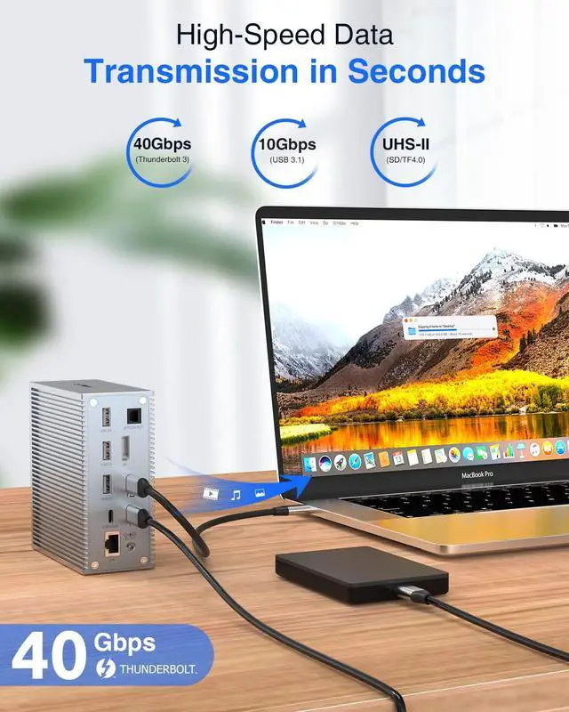 Alt view image 4 of 5 - Thunderbolt 3 Dock, TOTU 18-in-1 Thunderbolt 3 USB C Docking Station with 8K DP, 1 Gbps Ethernet, USB-A 10Gbps, USB-C 3.2, SD/TF, Audio, Optical Out