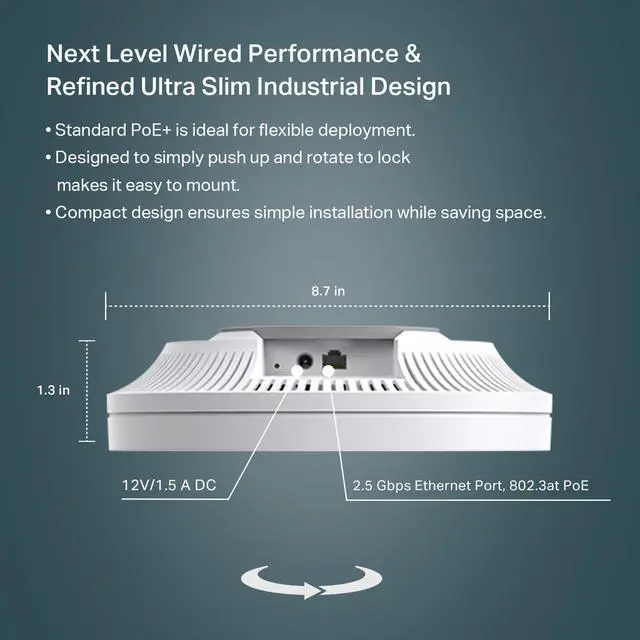 Alt view image 3 of 5 - TP-Link EAP670 V2 Omada WiFi 6 Ultra- Slim AX5400 Wireless 2.5G Ceiling Mount Access Point Support Mesh, OFDMA, Seamless Roaming, HE160 & MU-MIMO SDN Integrated Cloud Access & Omada App PoE+