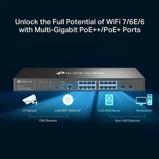 Alt view image 4 of 5 - TP-Link Omada SG3218XP-M2 | 16 Port Multi-Gig 2.5G PoE Switch, 2x10GE SFP+ Port, 8 PoE+ Port@240W | L2+ Smart Managed | Support Omada SDN | Static Routing, IGMP Snooping, Abundant Security Features