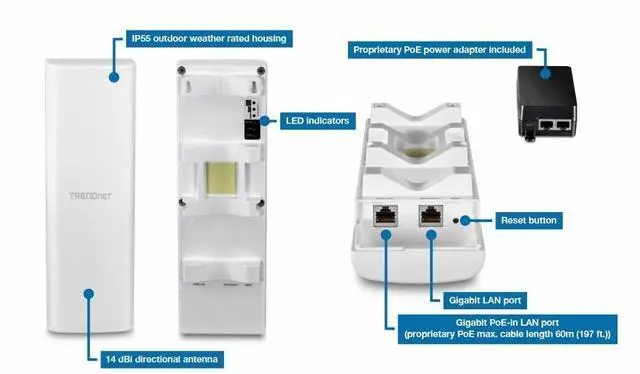 Alt view image 3 of 5 - TRENDnet - TEW-940APBO2K - TRENDnet 14 dBi WiFi 6 AX1200 Outdoor Directional PoE Access Point Bridge Kit, TEW-940APBO2K,