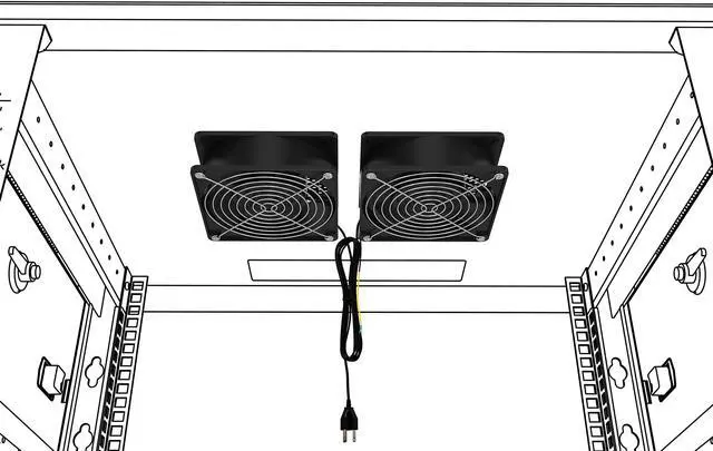 Alt view image 3 of 5 - Network Cabinet Fan (Dual 2pc Kit) Server Rack Cooling (Rackmount Muffin Extra Strong Fans Pair 120mm 4in) Steel Frame Ventilation with 110V AC/Ground Cable - Tupavco TP1510