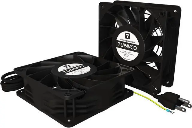 Alt view image 2 of 5 - Network Cabinet Fan (Dual 2pc Kit) Server Rack Cooling (Rackmount Muffin Extra Strong Fans Pair 120mm 4in) Steel Frame Ventilation with 110V AC/Ground Cable - Tupavco TP1510
