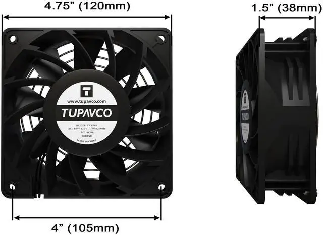 Alt view image 4 of 5 - Network Cabinet Fan (Dual 2pc Kit) Server Rack Cooling (Rackmount Muffin Extra Strong Fans Pair 120mm 4in) Steel Frame Ventilation with 110V AC/Ground Cable - Tupavco TP1510