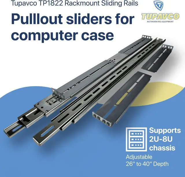Alt view image 2 of 5 - Rackmount Sliding Rails - Kit for 2U-8U Chassis (Adjustable 26" to 40" Depth) 2 or 4 Post Mount Sliders for Server Case (Compatible with Any Standard Rack, Cabinet, Computer Enclosure) Tupavco TP1822