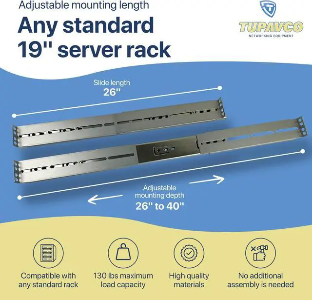 Alt view image 3 of 5 - Rackmount Sliding Rails - Kit for 2U-8U Chassis (Adjustable 26" to 40" Depth) 2 or 4 Post Mount Sliders for Server Case (Compatible with Any Standard Rack, Cabinet, Computer Enclosure) Tupavco TP1822