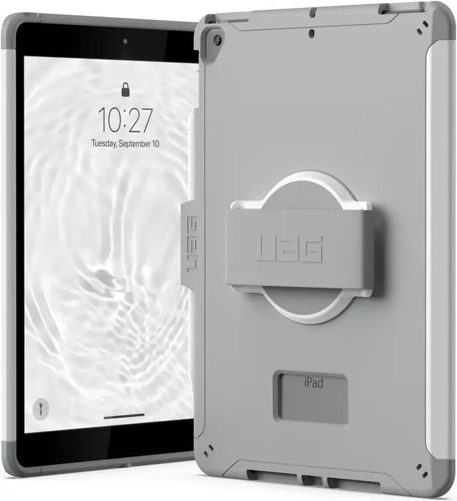 Main image of URBAN ARMOR GEAR UAG Designed for iPad 10.2" Case 9th/8th Gen 2020-2021 w/Hand Strap Scout White/Grey, Rugged MIL-STD Protective Cover w/Apple Pencil Holder Compatible w/Smart Cover/Keyboard