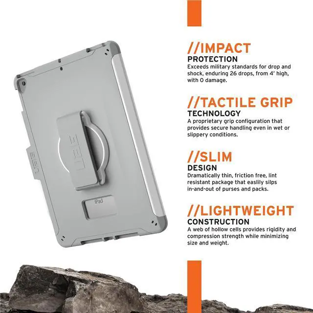 Alt view image 2 of 5 - URBAN ARMOR GEAR UAG Designed for iPad 10.2" Case 9th/8th Gen 2020-2021 w/Hand Strap Scout White/Grey, Rugged MIL-STD Protective Cover w/Apple Pencil Holder Compatible w/Smart Cover/Keyboard