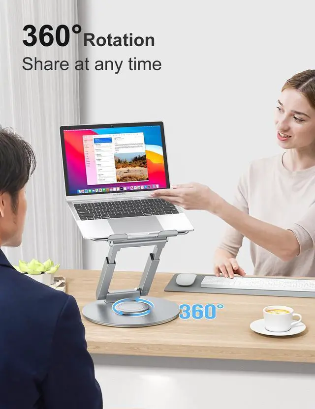Alt view image 2 of 5 - tounee Telescopic Laptop Stand for Desk with 360° Swivel Base, Sit to Stand, Height Adjustable, Portable Riser Holder for Good Posture, Compatible with All Laptops 10-17"-Silver