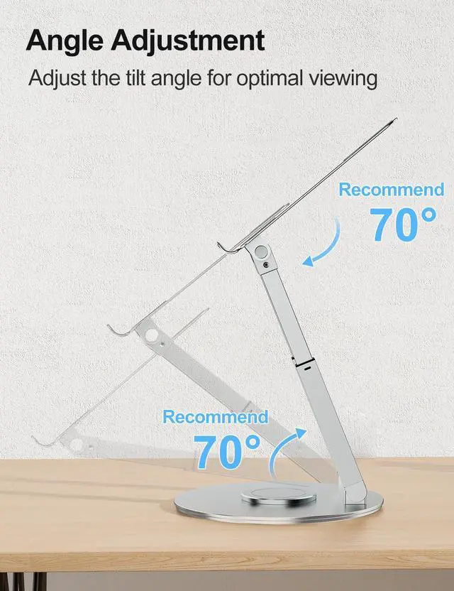 Alt view image 5 of 5 - tounee Telescopic Laptop Stand for Desk with 360° Swivel Base, Sit to Stand, Height Adjustable, Portable Riser Holder for Good Posture, Compatible with All Laptops 10-17"-Silver
