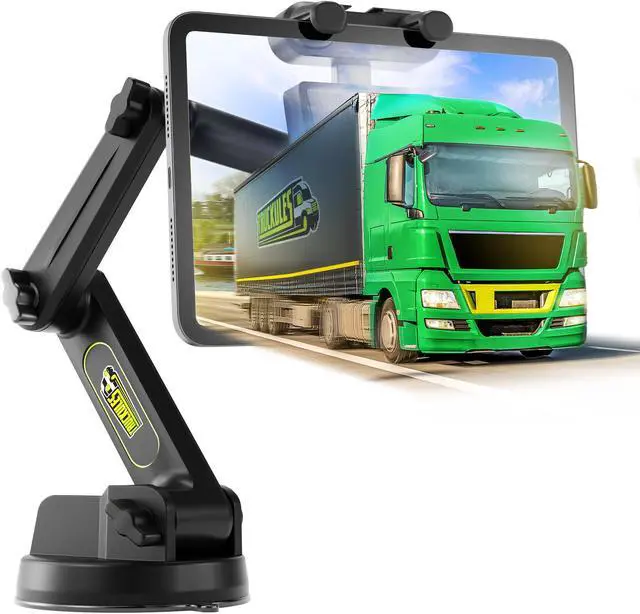 Alt view image 2 of 5 - Commercial Truck Tablet Mount & Green Big Rig Truck Phone Mount, Heavy Duty Tablet & iPad Holder, Cell Phone Device Holder for Dashboard, Windshield & Window, Super Stable Suction Cup (1 TM & 1 PM)