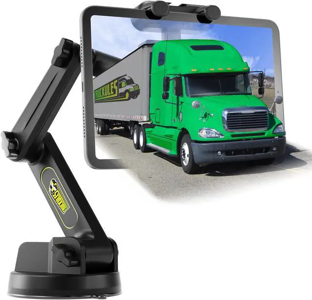Alt view image 2 of 5 - Semi Truck Tablet Mount & Green Commercial Truck Phone Mount, Heavy Duty Tablet & iPad Holder, Cell Phone Device Holder for Dashboard, Windshield and Window, Super Stable Suction Cup (1 TM & 1 PM)