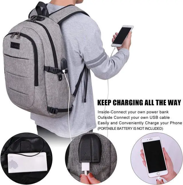 Alt view image 3 of 5 - Travel Laptop Backpack Water Resistant Anti-Theft Bag with USB Charging Port and Lock 17.3 Inch Computer Business Backpacks for Women Men Gift,Bookbag Casual Hiking Daypack