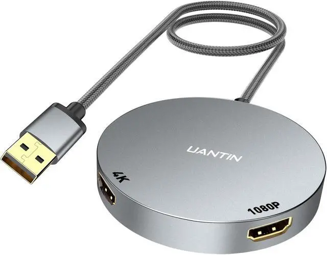 Main image of UANTIN USB 3.0 to Dual HDMI Splitter for 2 Monitor Extended Display | 4K/1080P | External Graphics Card, USB-A to HDMI Adapter for Windows and Mac