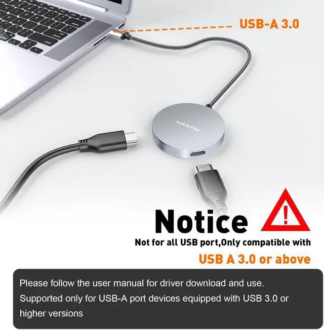 Alt view image 4 of 5 - UANTIN USB 3.0 to Dual HDMI Splitter for 2 Monitor Extended Display | 4K/1080P | External Graphics Card, USB-A to HDMI Adapter for Windows and Mac