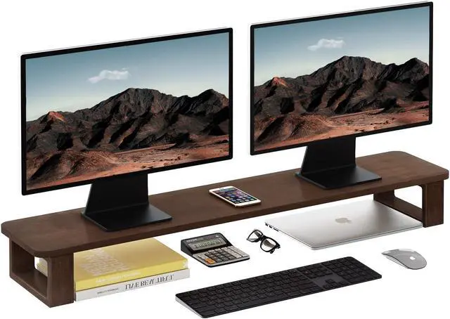 Main image of Ufine Dual Monitor Stand Riser 2 Heights Adjustable Wood Computer Monitor Stand Desktop Organizer, Large Monitor Stand for 2 Monitors, Laptop, TV, Printer
