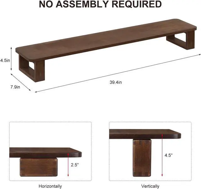 Alt view image 5 of 5 - Ufine Dual Monitor Stand Riser 2 Heights Adjustable Wood Computer Monitor Stand Desktop Organizer, Large Monitor Stand for 2 Monitors, Laptop, TV, Printer