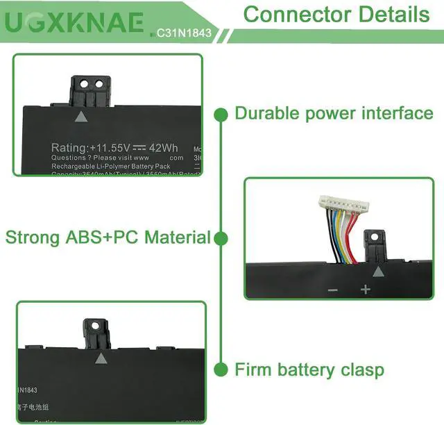 Alt view image 3 of 5 - UGXKNAE C31N1843 Laptop Battery Compatible with ASUS VivoBook S14 S432FA S432FL Vivobook X432FA X432FL X432FLC X532FL X532FLC X532FA S15 S532FA S532FL S432FA-EB008T S532FA-DH55 Series 11.55V 42Wh