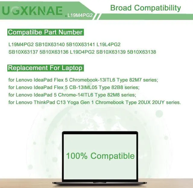 Alt view image 5 of 5 - UGXKNAE L19M4PG2 Laptop Battery for Lenovo ThinkPad C13 Yoga Gen 1 Chromebook Ideapad Flex 5 Chromebook-13ITL6CB Chromebook-13IML05 Chrome-14ITL6 Series L19L4PG2 L19D4PG2 SB10X63140 7.68V 51Wh