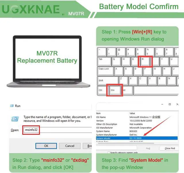 Alt view image 4 of 5 - UGXKNAE 68Wh MV07R Laptop Battery Compatible with Dell G3 15 3500 3590 3700 3790 G5 15 5500 5505 SE Series Notebook 72WGV 072WGV 0W5W19 W5W19 JJRRD 0JJRRD 266J9 M4GWP PN1VN