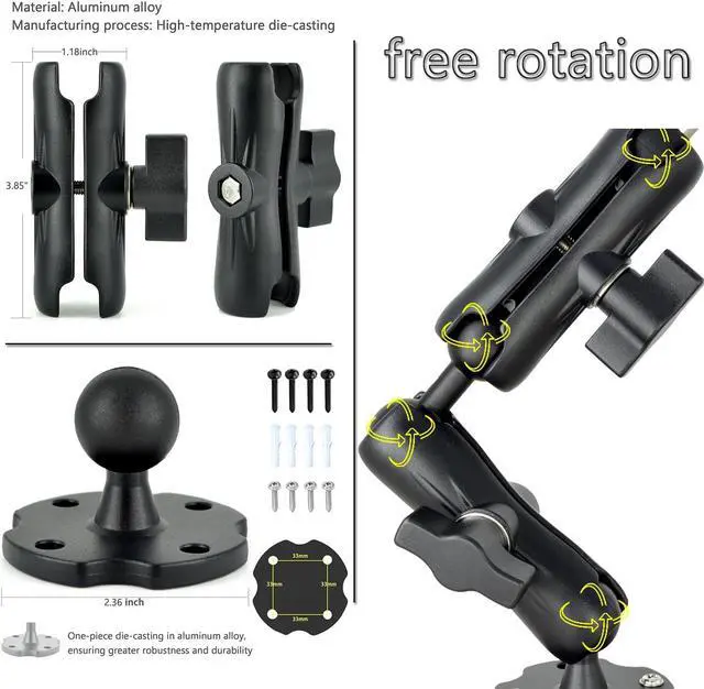 Alt view image 3 of 5 - VAUBORTTI Aluminum Heavy-Duty Dual Arm Tablet Mount with 4-Point 360° Rotation Drill Base - Fits 6.5"-12.9" Tablets (iPad, Galaxy Tab, Surface) - Versatile Mounting for Homes, Businesses, Vehicles