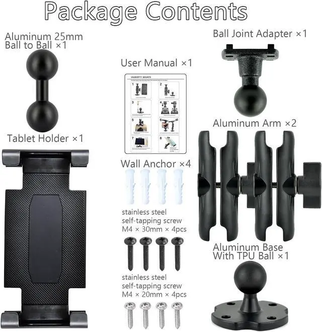 Alt view image 5 of 5 - VAUBORTTI Aluminum Heavy-Duty Dual Arm Tablet Mount with 4-Point 360° Rotation Drill Base - Fits 6.5"-12.9" Tablets (iPad, Galaxy Tab, Surface) - Versatile Mounting for Homes, Businesses, Vehicles