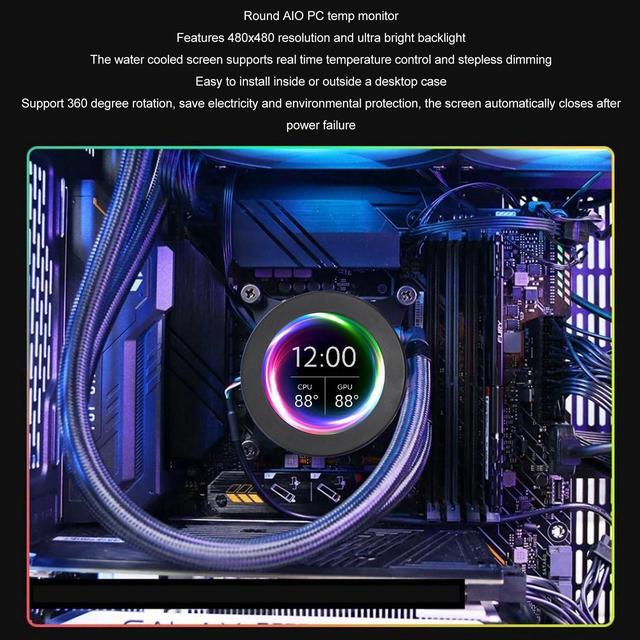 Alt view image 2 of 5 - 2.1inch AIO Computer Temp Monitor, CPU Cooler LCD Display Screen Upgrade Kit, PC Sensor Panel CPU Temp Monitor for Water Cooling Systems, for AIDA64 (Black)