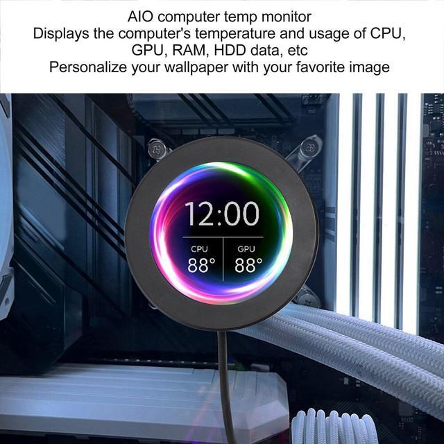 Alt view image 4 of 5 - 2.1inch AIO Computer Temp Monitor, CPU Cooler LCD Display Screen Upgrade Kit, PC Sensor Panel CPU Temp Monitor for Water Cooling Systems, for AIDA64 (Black)