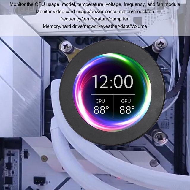 Alt view image 5 of 5 - 2.1inch AIO Computer Temp Monitor, CPU Cooler LCD Display Screen Upgrade Kit, PC Sensor Panel CPU Temp Monitor for Water Cooling Systems, for AIDA64 (Black)