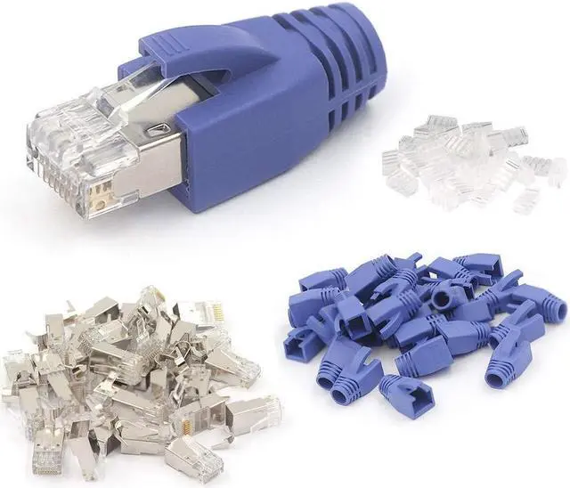Alt view image 2 of 5 - VCELINK Ethernet RJ45 Pass Through Crimping Tool Bundle with 30-Pack Nickel Plated Shielded Cat6A/Cat7 RJ45 Modular Plug with Strain Relief Boots